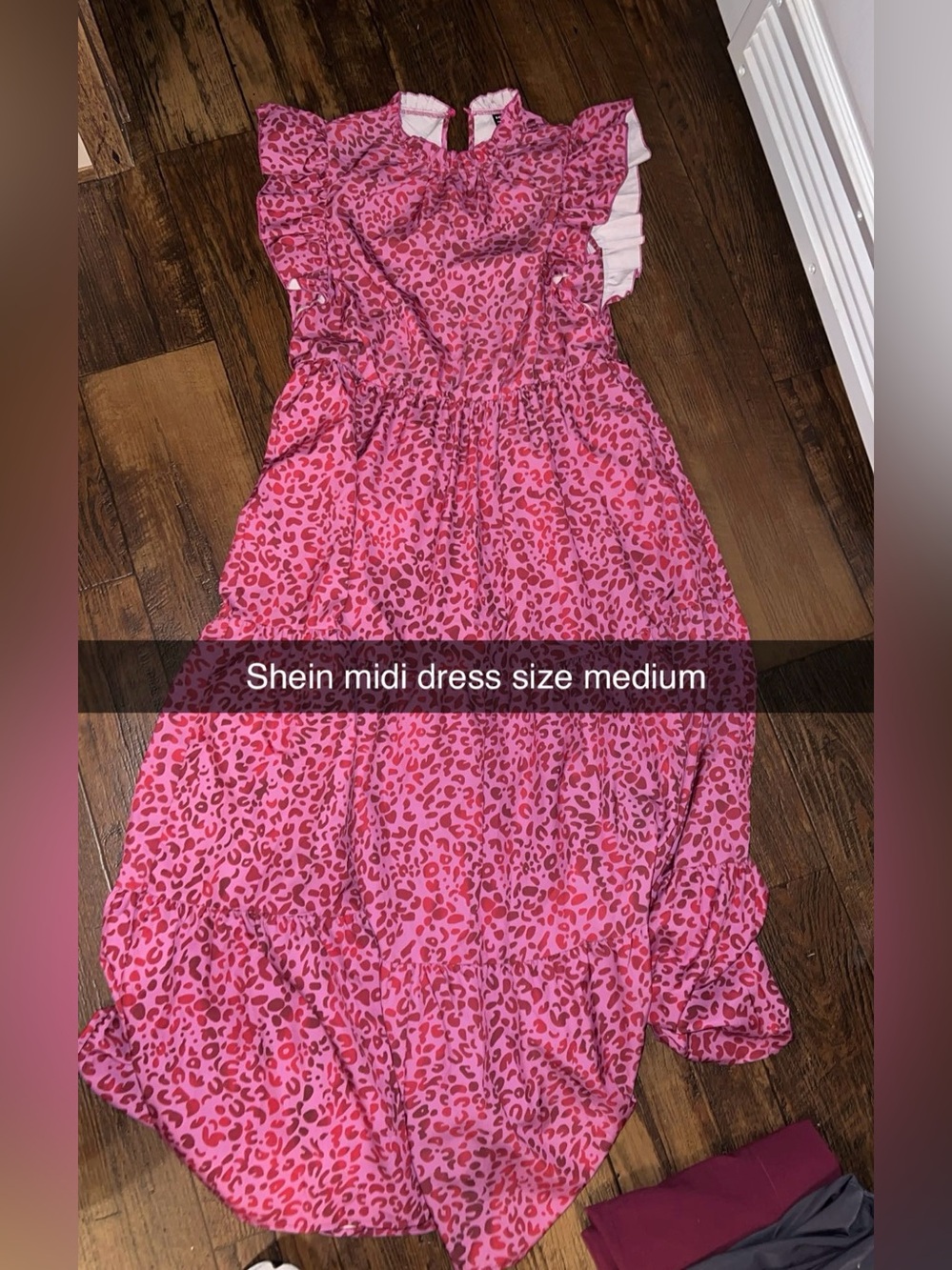 SHEIN Pink Leopard Print Ruffle Midi Dress